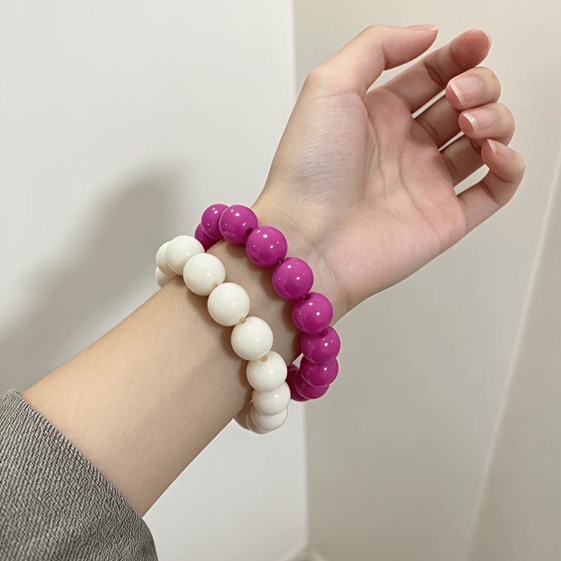 Solid Color Round Bead Bracelets Set, Stackable Everyday Accessories